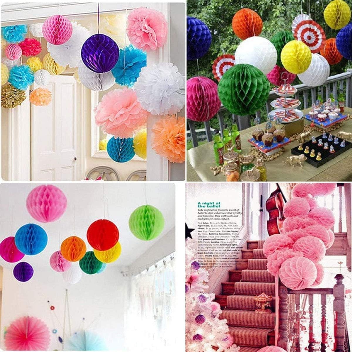 20pcs Honeycomb Flower Balls - Party Decor, Tissue Paper Pom Poms (6inch, Beige)