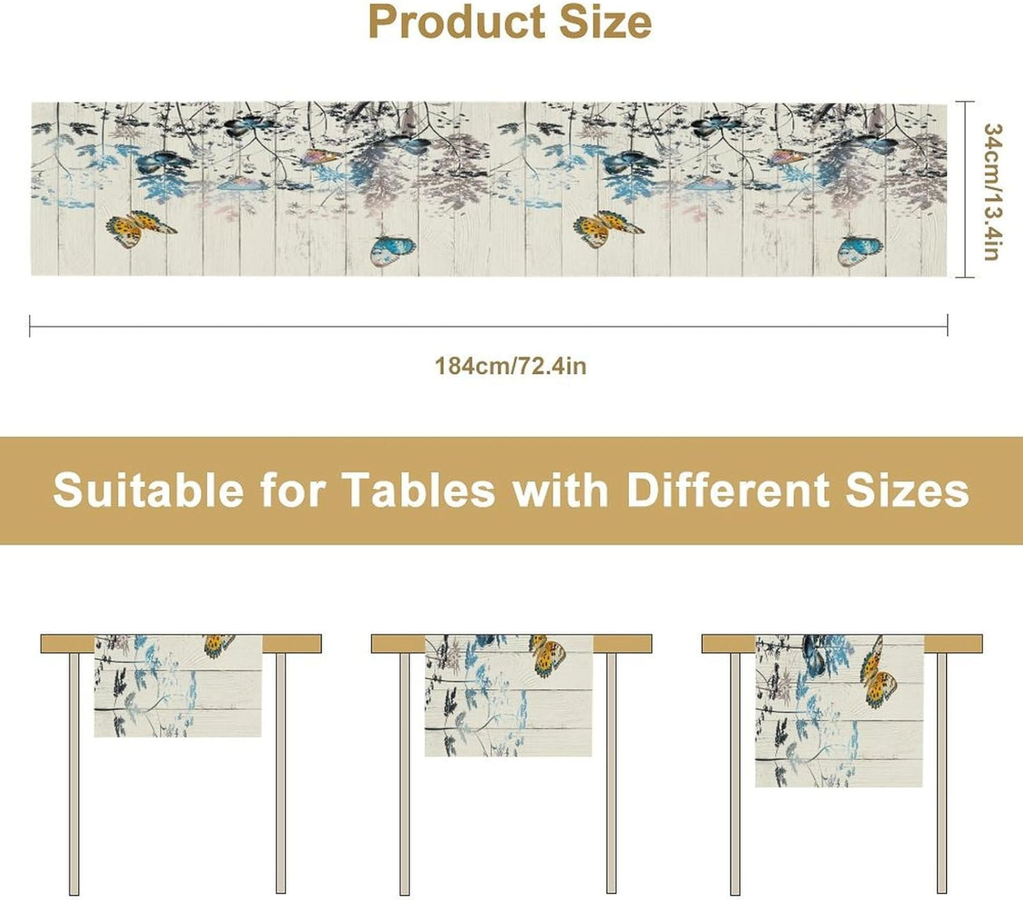 Nature Dandelion Table Runner,Rustic Floral Wood Plank Butterfly Girl Women Pattern Print Burlap Tablecloth for Hotel Indoors Outdoor Dining Room Kitchen Table Decor, 13x70in