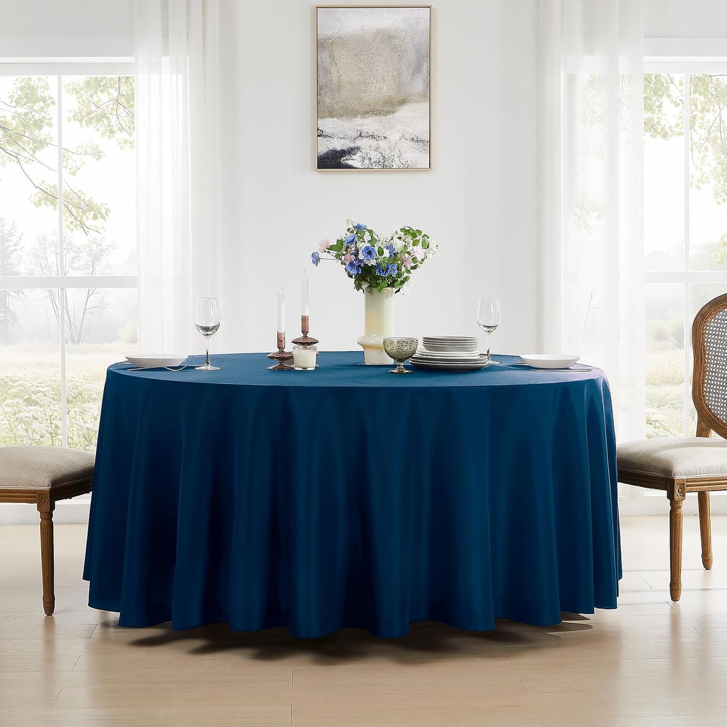 Round Tablecloth 120 Inch Tablecloth 2 Pack Navy Blue Table Cloths Washable Decorative Linen Polyester TableClothes Cover for Dining Table Banquets Buffet Parties and Wedding