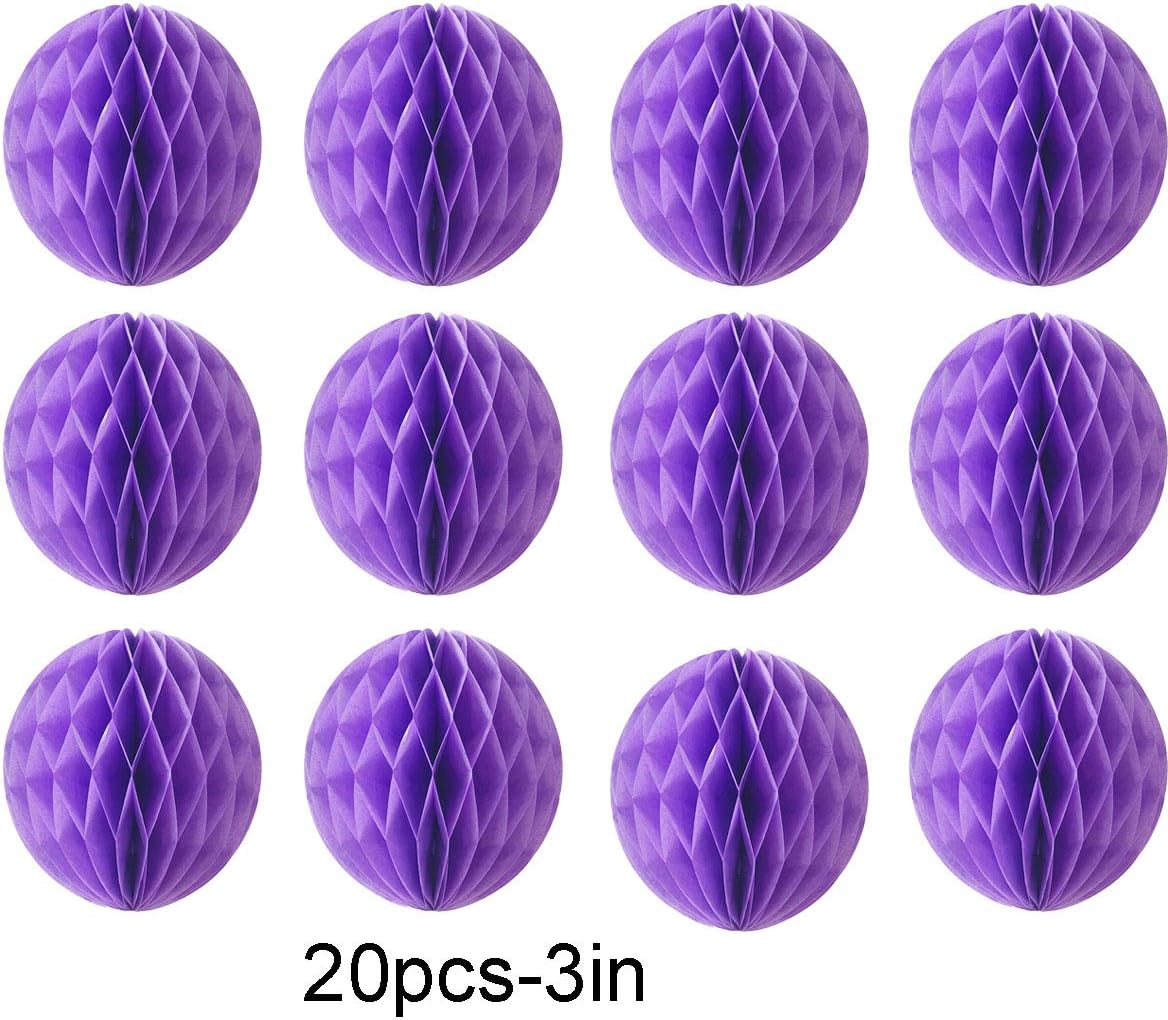 20pcs Honeycomb Decoration Paper Flower Balls Tissue Paper Pom Poms for Birthday Wedding Home Decor (3inch, Purple)