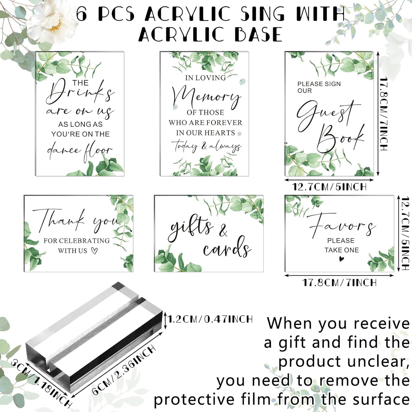 Weysat 6 Pcs Clear Acrylic Wedding Signs for Reception and Ceremony 5'' x 7'' Wedding Signage with Stand in Loving Memory Table Decorations Cards and Gifts Guestbook Reserved Table Sign(Elegant Style)