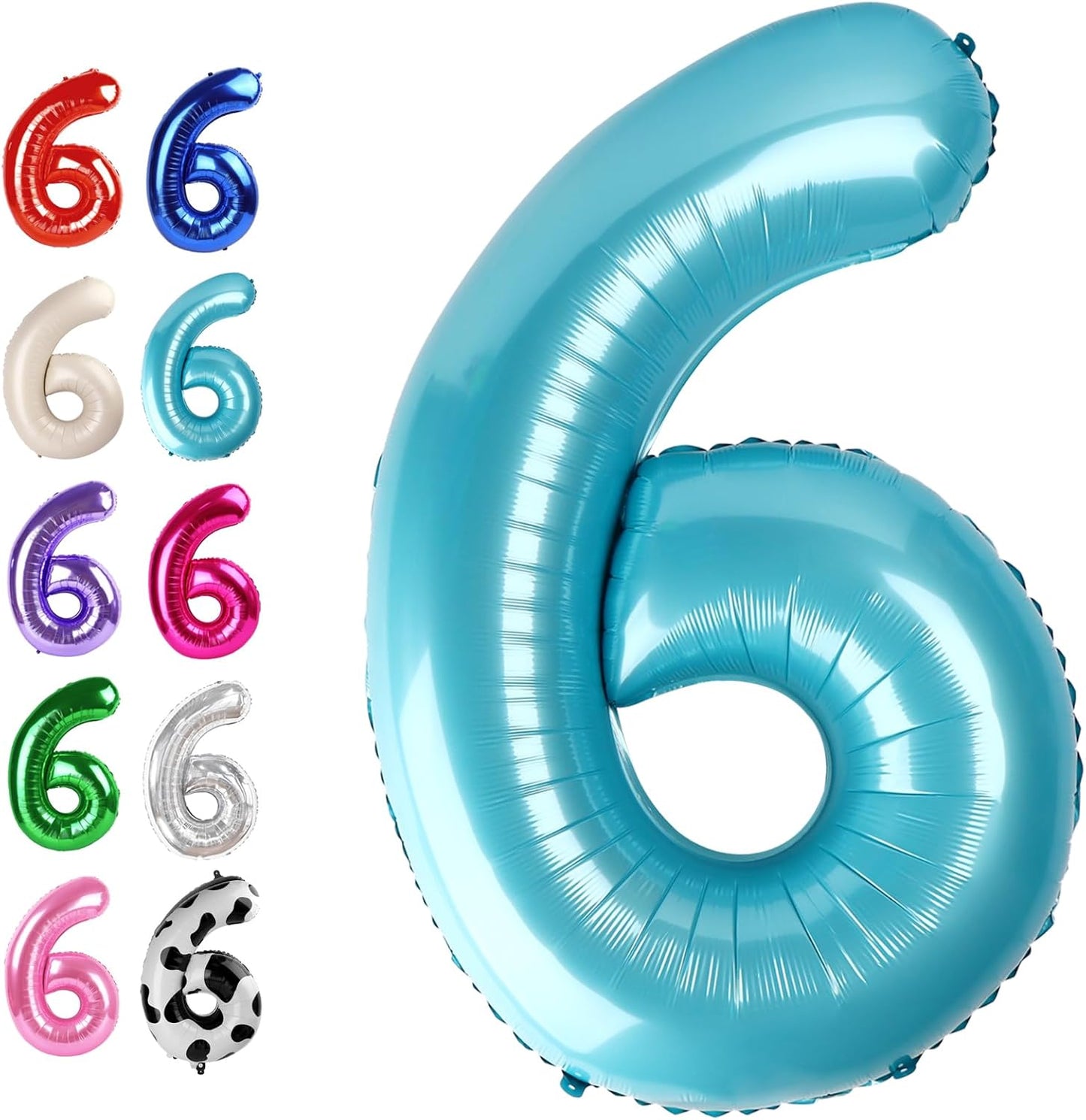40 Inch Pearl Blue Mylar Foil Number 6 Birthday Balloon, Digital Balloons for 6 16 Boy Girl Party Decorations Supplies, Big Helium Balloon Numbers for 26 36 46 60 Men Women Anniversary