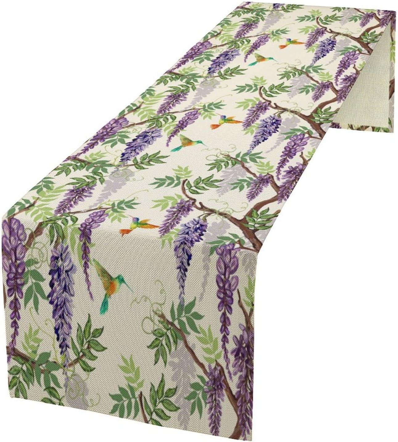 Vintage Bird Flower Table Runner Seasonal Spring Purple Wisteria Garden Plants Lavender Florals Farmhouse Country Kitchen Dinner Runner Dining Table Decoration for Home Party Holiday 13"x108"