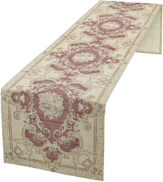 Boho Bohemia Table Runner, Vintage Blue Gold Retro Flower Rustic Country Floral Printed Pattern for Home Kitchen Table Decor Dining Coffee Room Garden Party Wedding Decor 13x120in