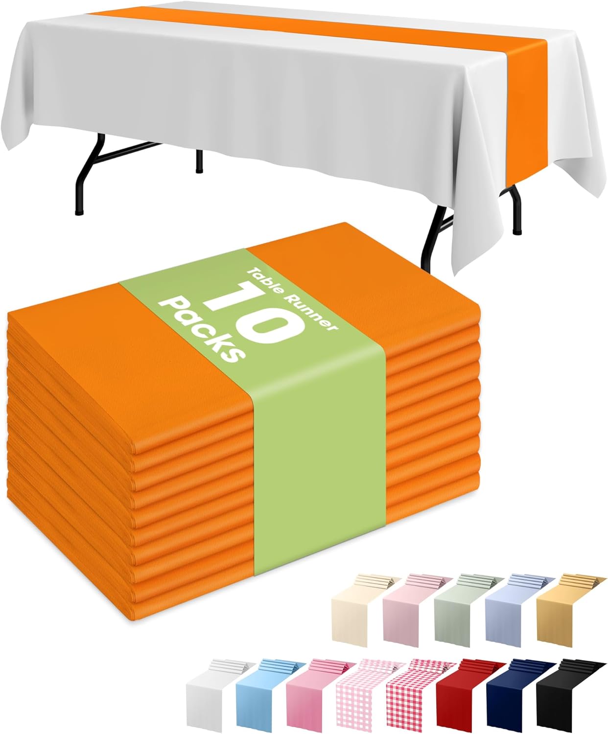 Pureegg Orange Plastic Table Runners - 10 Pack, 14'' x 108'', Water Resistant & Disposable Centerpiece Decorations for Table Cloth, Wedding, Birthday, Thanksgiving, Harvest, Party, Home Decor