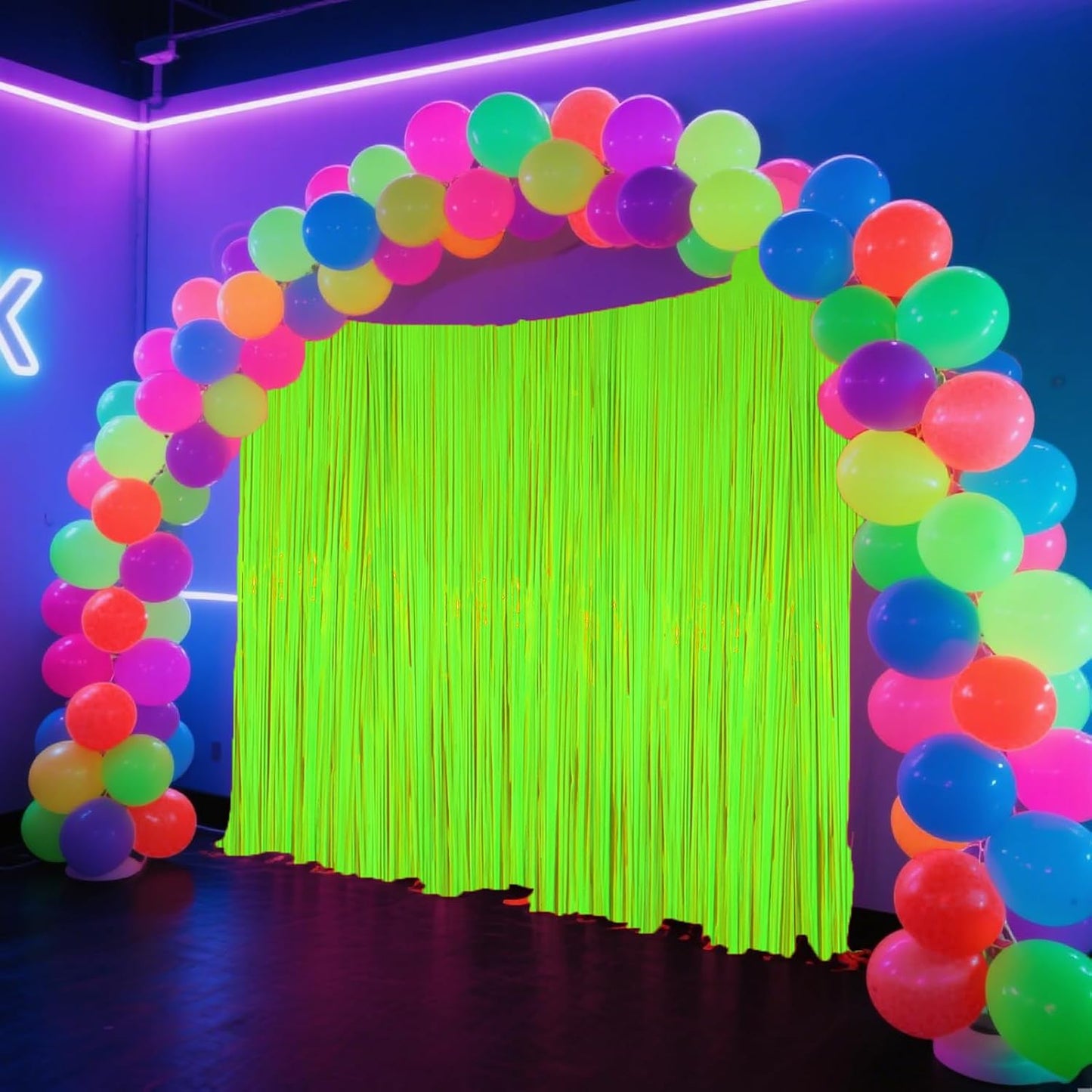 4 Packs Glow in The Dark Foil Fringe Curtain, Macaron Yellow Blacklight Reactive Fluorescent Tinsel Backdrop Neon Luminous Streamers for Birthday, Wedding, Neon Party, Glow Party Decorations Supplies