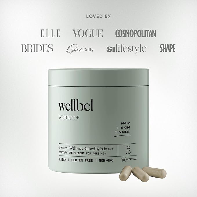 WELLBEL Women + Clean Supplement for Hair, Skin, and Nails, Vegan, Gluten Free, Non GMO 90 Count - 3 Pack