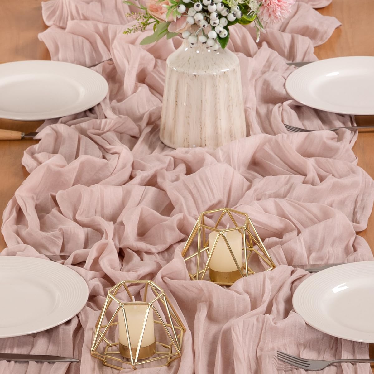 MLMW 3 Pack Pink Cheesecloth Table Runner Boho Gauze Rustic Cheese Cloth Table Runner 160 inch Sheer 13.3ft for Gender Reveal Wedding Party Baby Bridal Shower Birthday