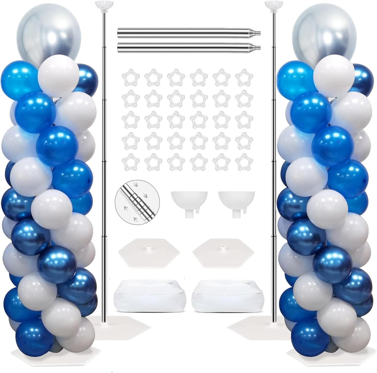 Paready Silver Balloon Column Stand Kit, 7 FT Height Adjustable Metal Balloon Arch Kit of 2, Column Stand Kit for Baby Shower Wedding Birthday Graduation Gender Reveal Holiday Party Decorations