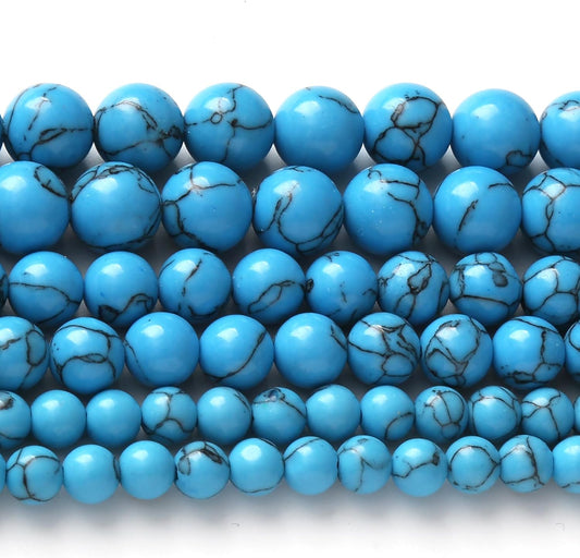 Blue Turquoise Stone Beads for Jewelry Making DIY Craft Gemstone Beads Kit (6mm, 60pcs) Cosmic Crystal Pebbles for Bracelets, Necklaces, Home Decor