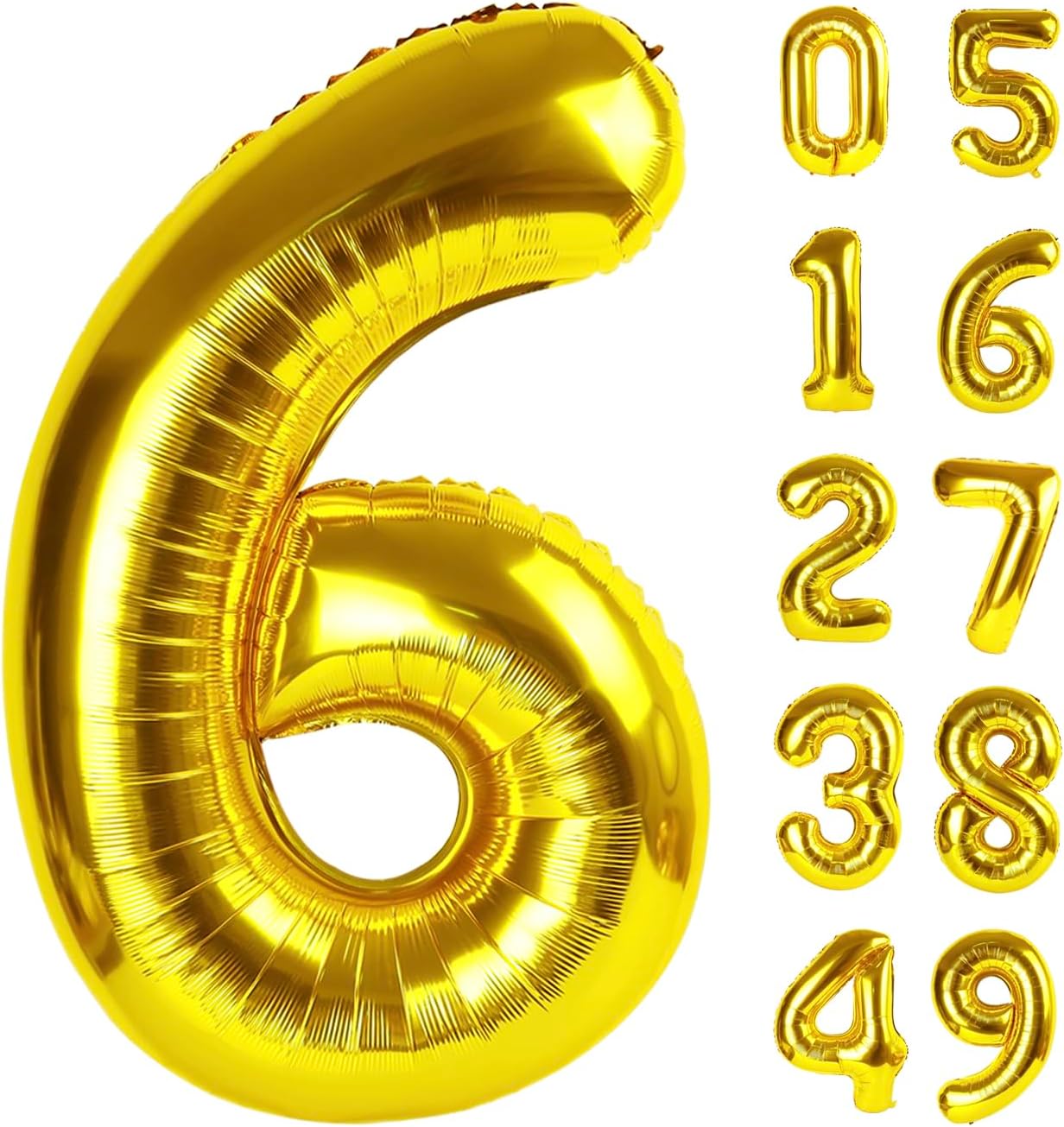 40 Inch Gold Mylar Foil Number 6 Birthday Balloon, Digital Balloons for 6 16 Boy Girl Party Decorations Supplies, Big Helium Balloon Numbers for 26 36 46 60 66 Men Women Anniversary