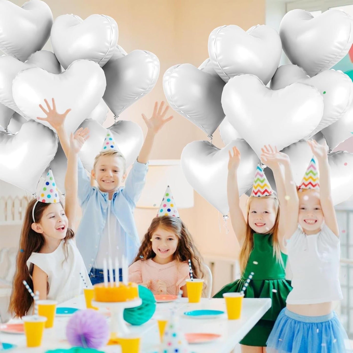 20 Inch White Heart Balloons, 10 Pcs White Heart Shaped Foil Balloons, Wedding Love Helium Balloon for Valentine Bridal Shower Anniversary Bachelorette Birthday Party Decorations