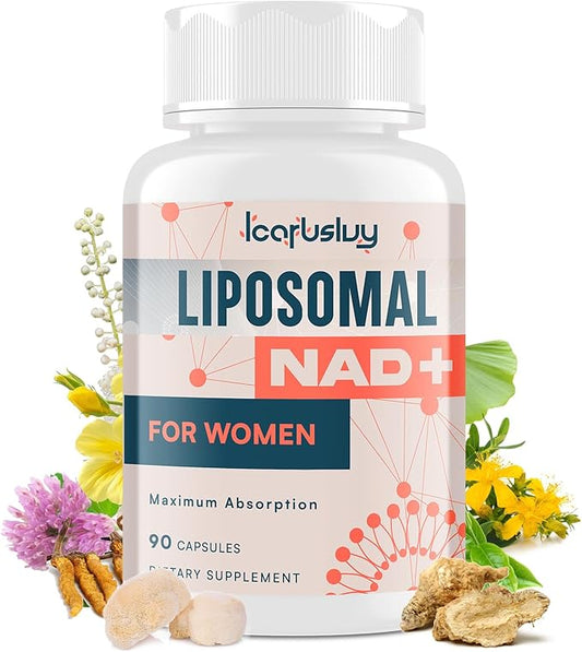 IcarusIvy 2000MG NAD+ Supplement for Women, with Ashwagandha, Maca, Black Cohosh & Ginkgo Biloba, NMN Alternative, Max Absorption - Liposomal NAD+, Menopause, Focus, Energy, Aging Combat, 90 Capsules