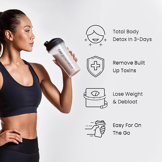 Raw Generation Instant Smoothie Detox Gut Cleanse | Shaker Bottle Included | Healthy Weight Management | 100% Raw Natural Juice | On-The-Go | 3-Day Juice Cleanse | 18 Superfood Drink Powder Packets