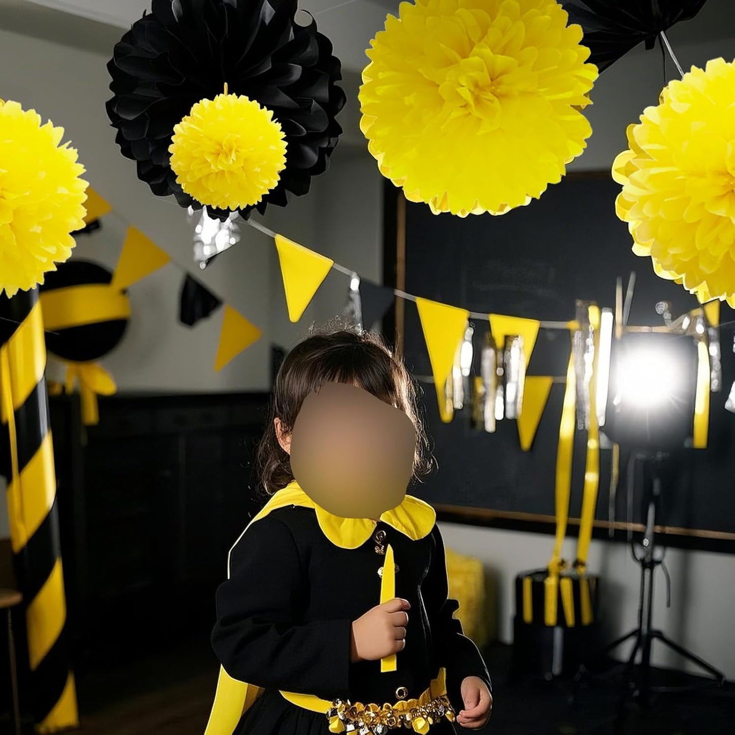 Capesaro Black and Yellow Tissue Paper Pom Poms, 15PCS Tissue Paper Flowers for Birthday Party Decorations, Bee Classroom Decor Wedding Baby Shower Home Decoration