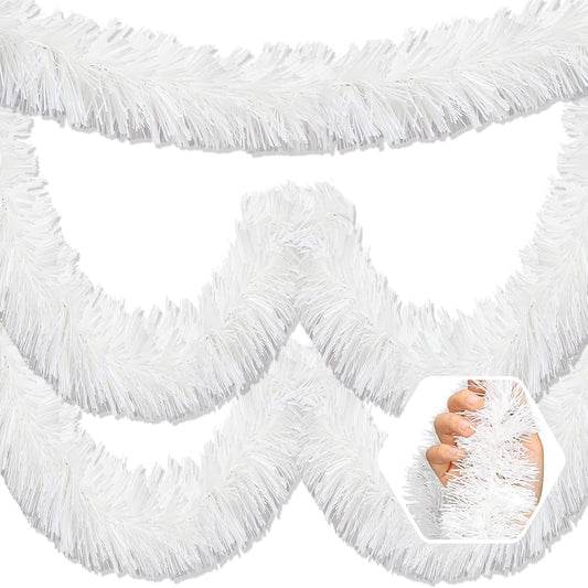 50 Feet Christmas Foil Fringe Banner Metallic Tassle Garland Metallic Backdrop Parade Floats Shiny Hanging Ceiling, Valentine's, Wedding, New Year Party Decorations(2" x 50', Macaron White)