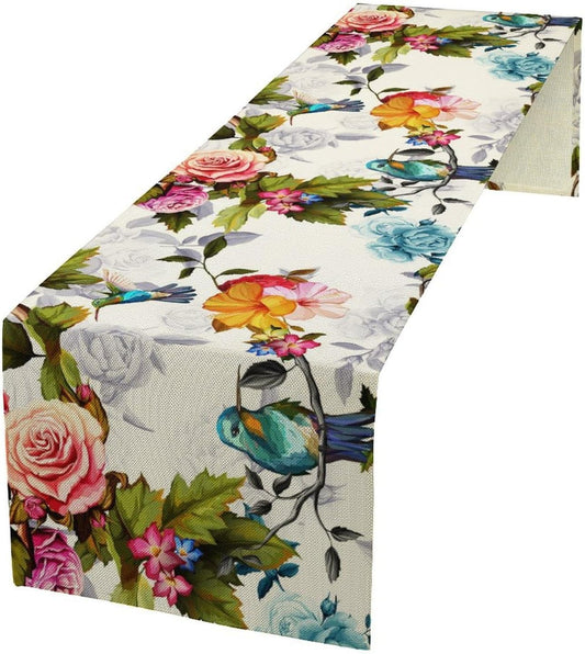 Hummingbird Table Runner,Vintage Floral Country Style Table Cloth Home Kitchen Restaurant Party Decoration 13x60 Inch