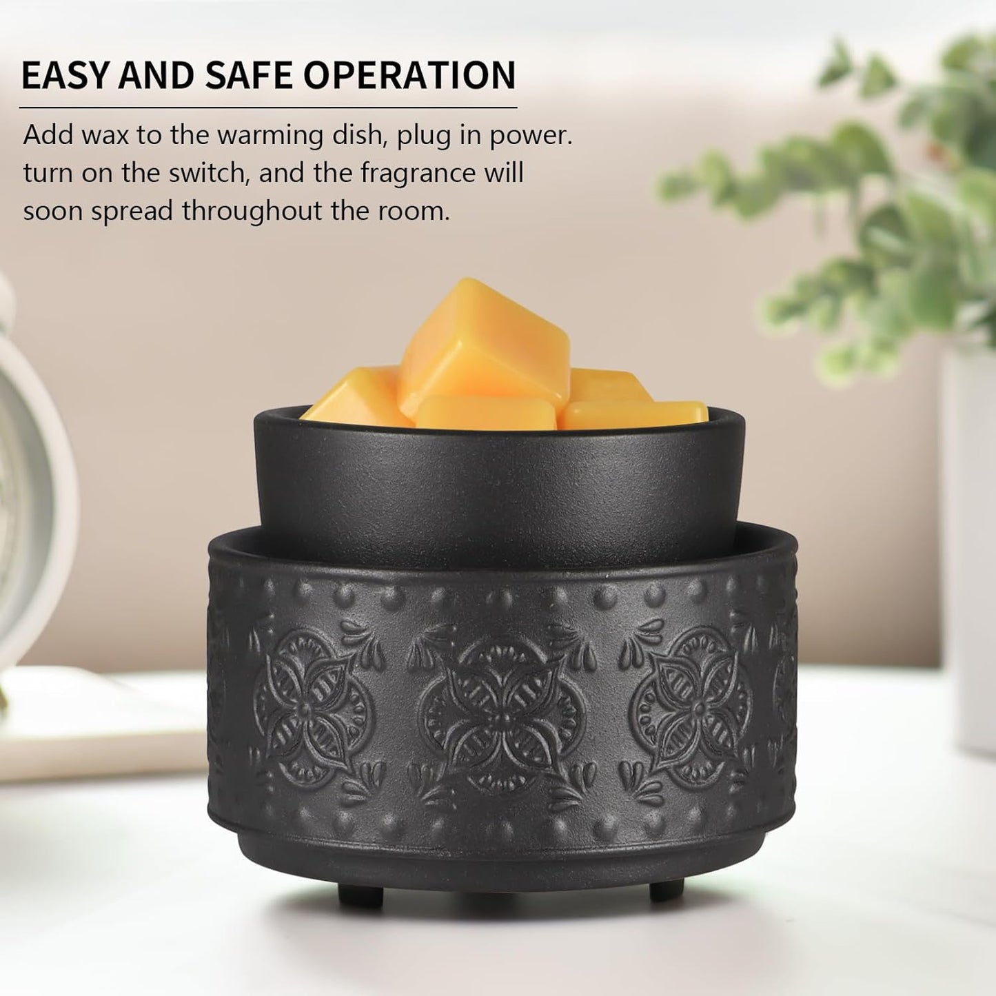 mocosa Ceramic Wax Warmer Wax Melt Warmer for Scented Wax 3-1 Electric Candle Warmer Home Fragrance Wax Burner as Gifts for Mom Grandma Women(Black-Granular)