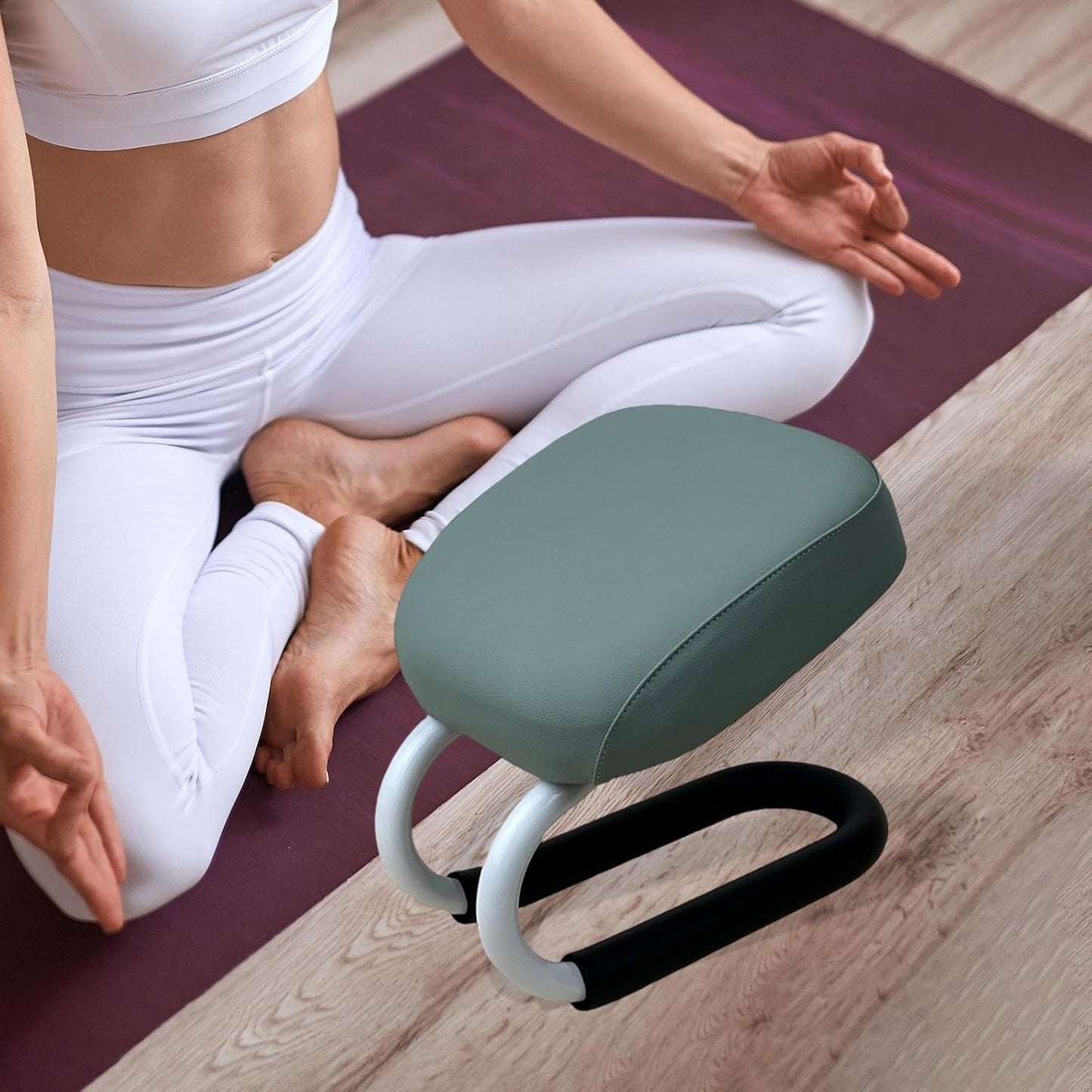 1 Kneeling Meditation Bench, Ergonomic Meditation Stool with Anti-Slip Pad, Metal Frame & PU Leather Sponge pad, Portable for Stretching Exercise, Mindfulness, Adults, Light Turquoise