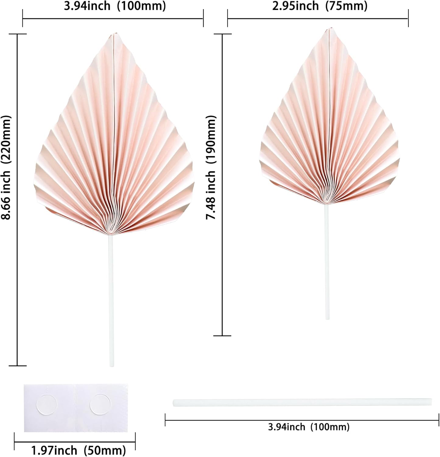 Ephlyn 6Pcs Paper Palm Fan Cake Topper Palm Spear Leaves Fan Cake Pick DIY Insert Cake Decorations for Baby Shower Wedding Bridal Shower Birthday Anniversary Party Supplies Pink