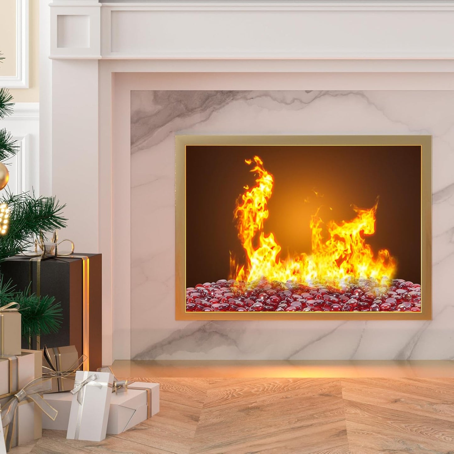 Fire Pit Glass Beads, Red Luster Reflective Tempered Glass Rocks for Natural, Propane or Gas Fireplace, Fire Pit Table, Marbles for Vase, Landscaping, Home Decor, 20lb