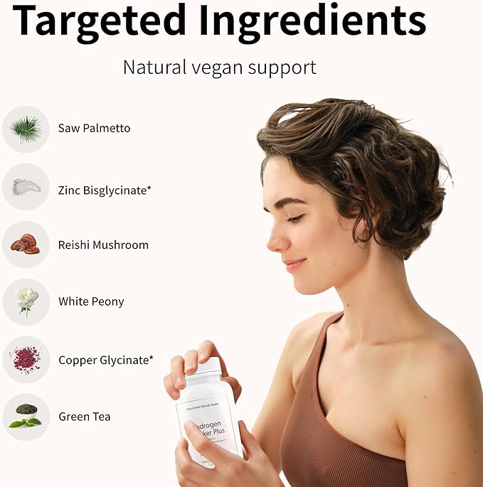 Nourished AndroEase Plus for Women’s Health - Zinc, Reishi, Green Tea and Saw Palmetto for Women - for Energy, Vitality, Facial Hair and Daily Wellness - 360 Capsules, Made in USA