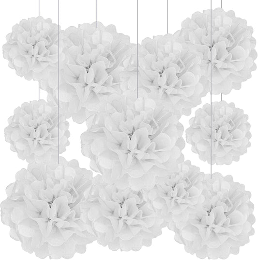 Tissue Paper Pom Poms, White Tissue Paper Flowers, Hanging Flower Balls for Weddings Fiesta Parties Birthday Baby Showers Classroom Bridal Shower Decoration (20Piece Set-6/10/12/14Inch)