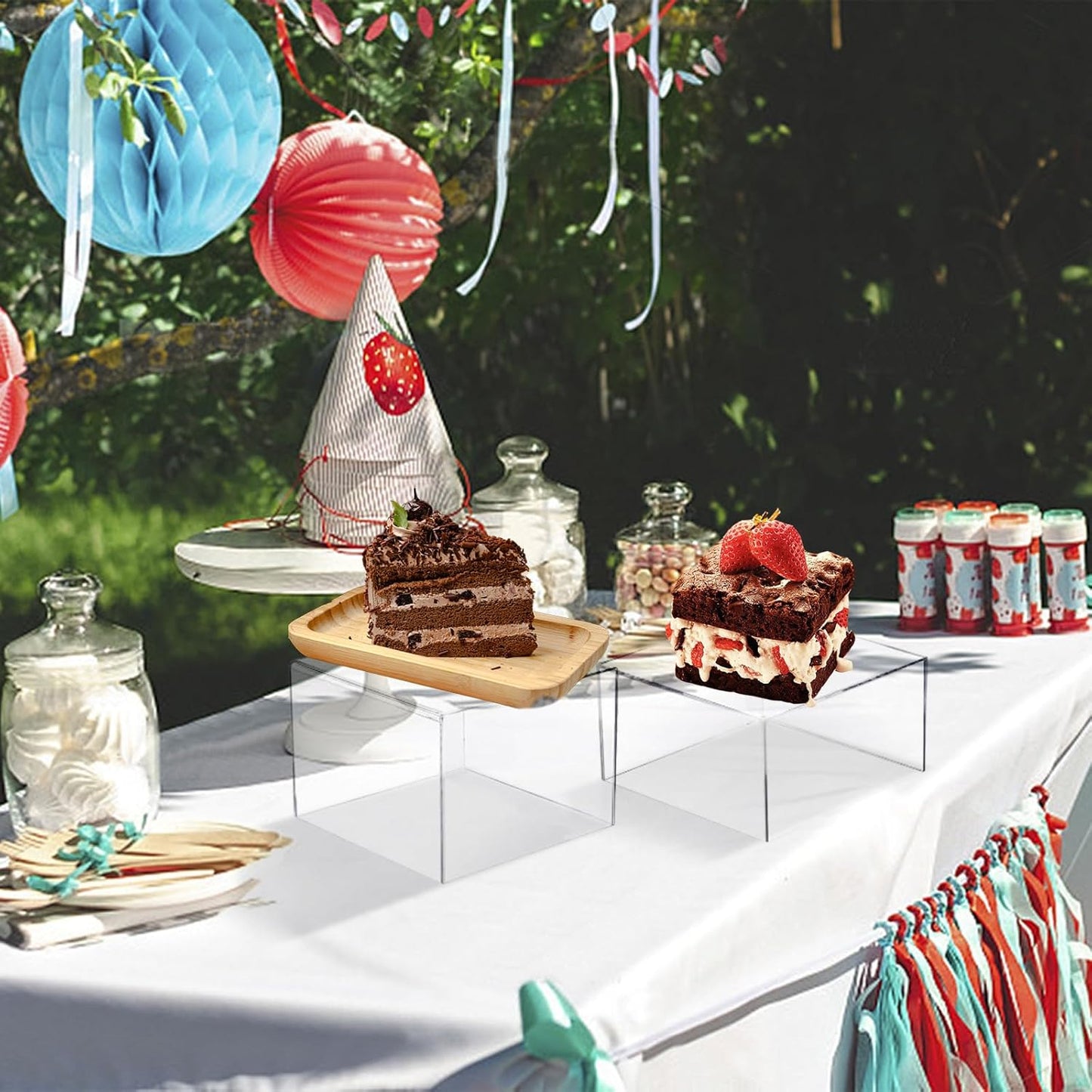 6 Pcs 3 Size Acrylic Cube Display Risers Acrylic Boxes Dessert Display Nesting Cubes, Buffet Risers with Hollow Bottom for Jewelry Collectibles Cosmetics Figures Show