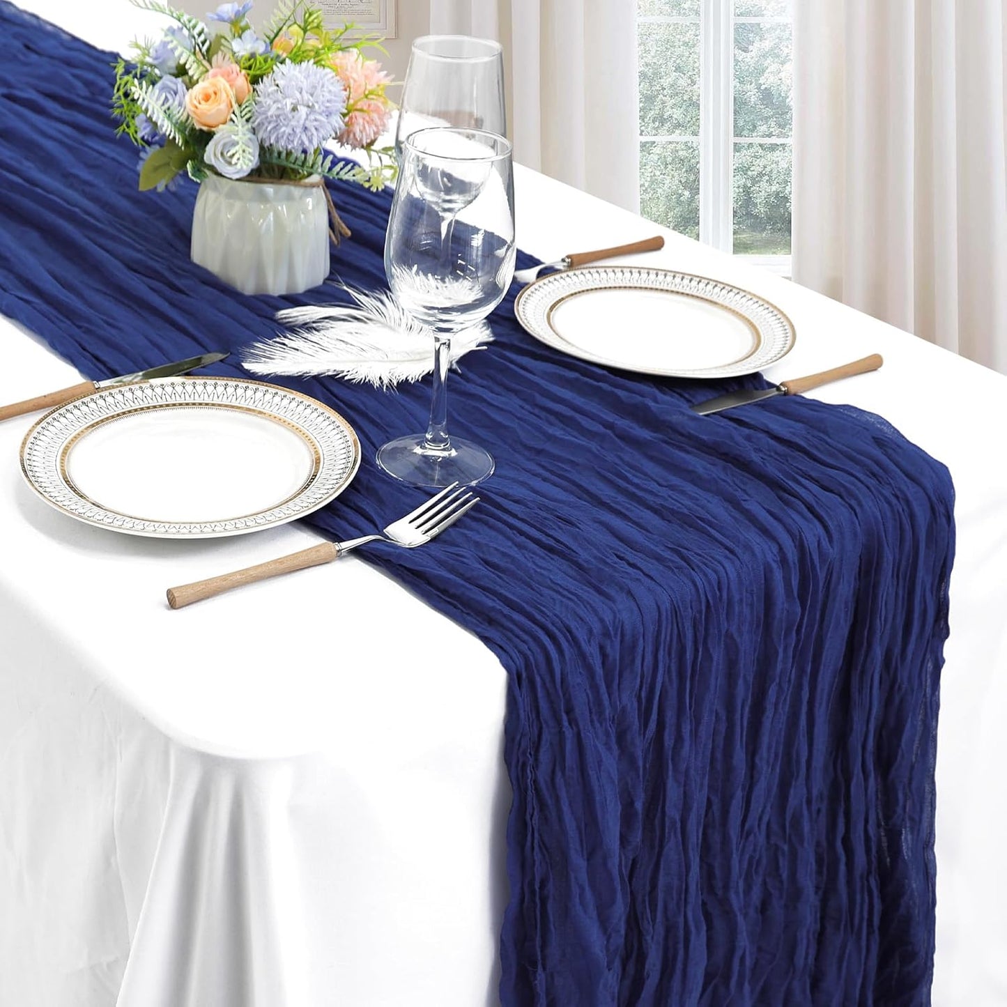12 Pack Royal Blue Cheesecloth Table Runner 10ft Boho Gauze Fabric Cheese Cloth Table Runner 35 x 120 Inch Rustic Sheer for Romantic Wedding Decor Baby Shower Party Table Centerpiece Decoration