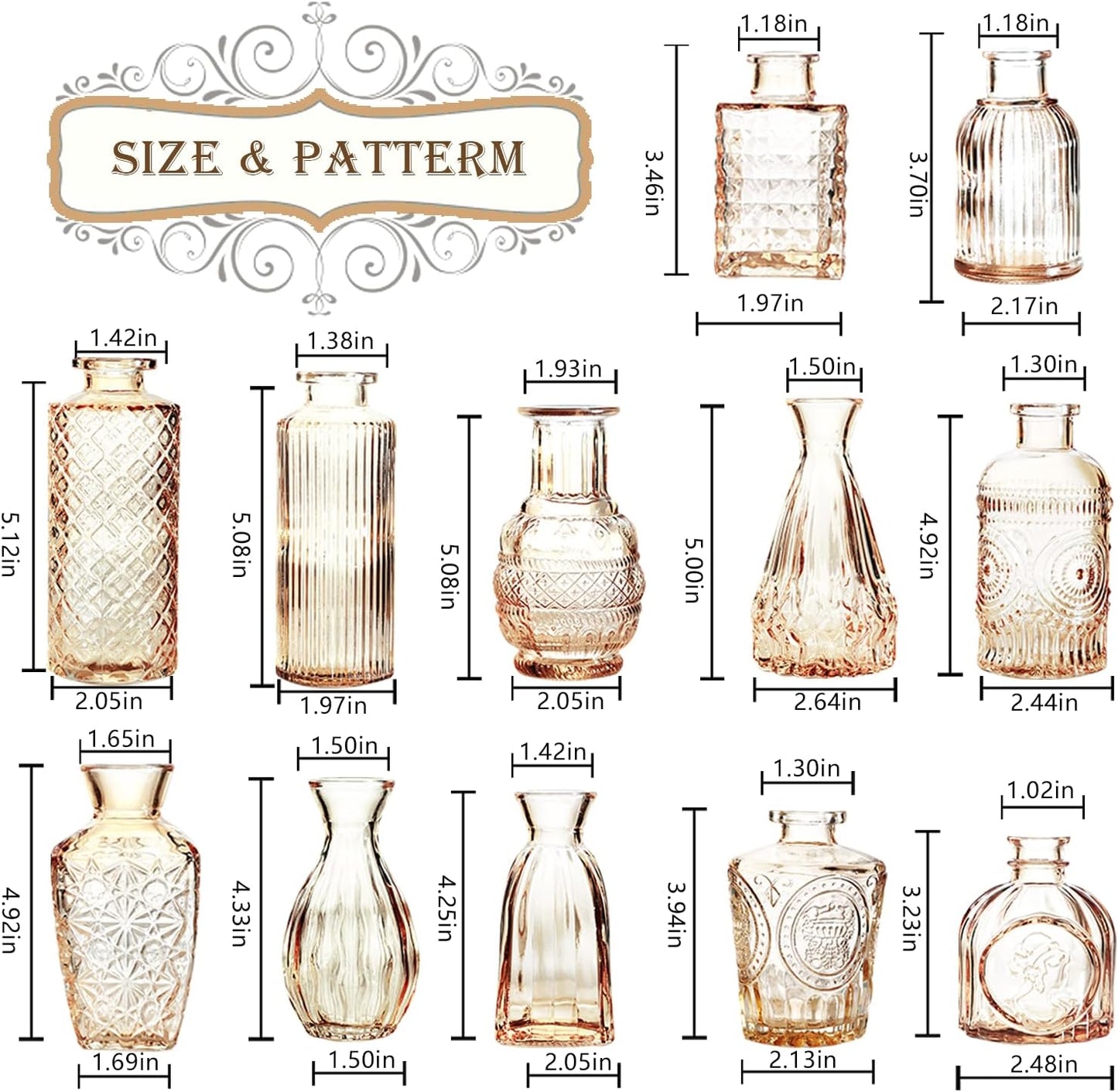 Bud Vases Set of 12,Glass Bud Vases in Bulk,Small Flower Vases for Centerpieces,Mini Vintage Vase for Wedding, Home Table Decor,Christmas,Party Decoration,Gold Amber