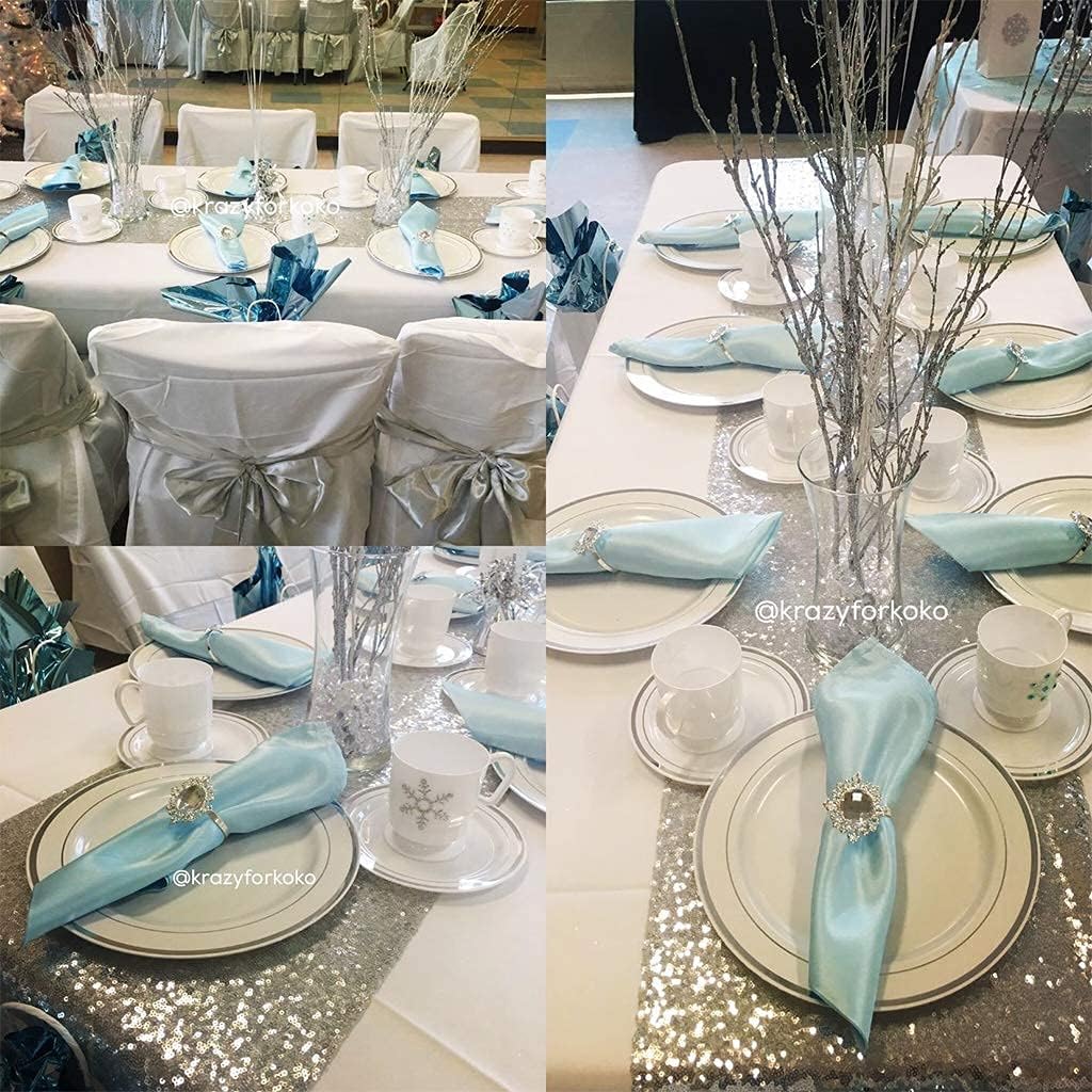 Eternal Beauty Silver Table Runner for Wedding, 5PCS-12x72 Sequin Table Runner Decorations for Birthday Parties, Banquets, Graduations,Christmas