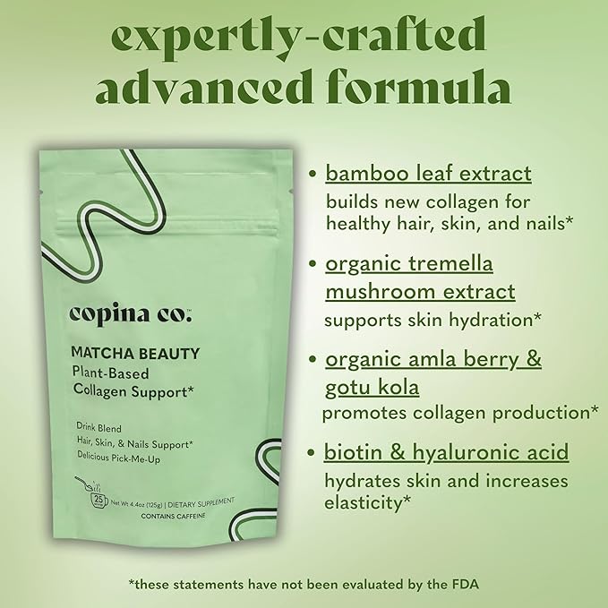 Matcha Beauty Vegan Collagen Booster Drink Blend: Plant Based Collagen Support Smoothie Drink Vegan Creamy Blend | Matcha Flavor | 1 Bag - 25 Servings per Bag