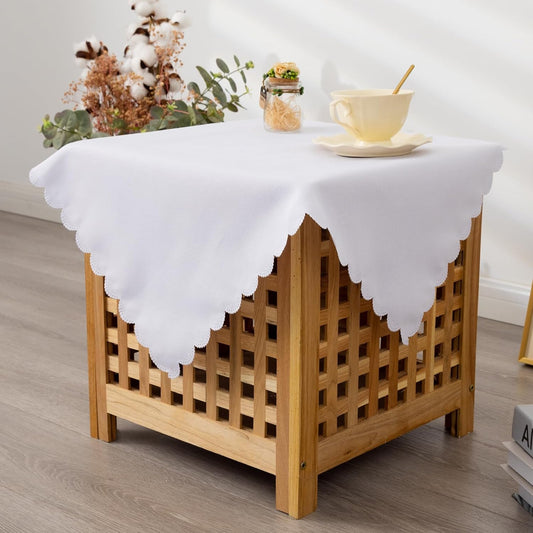 Small Square White Tablecloth 24 x 24 Inch Polyester Fabric Washable Table Cover Decorative Wrinkle Resistant Solid Color Table Cloth for Nightstand Party Wedding Camping