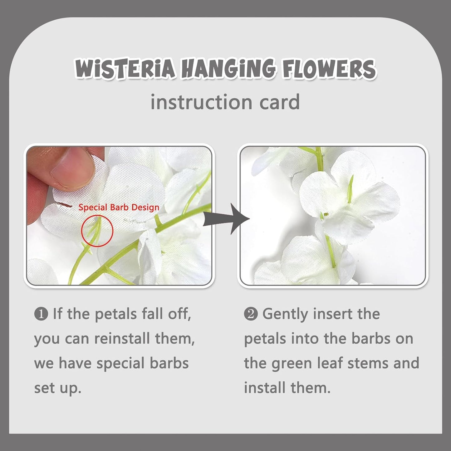 24 Pack White Green Wisteria Hanging Flowers Garland, 3.77 Feet Artificial Flower Vines, Fake Wisteria, Artificial Vines Hanging Garland for Backdrop Outdoor Yard Garden Decor