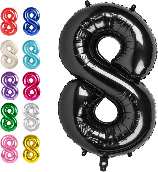 Black Foil Number 8 Balloon 40 Inch, Helium Mylar Eight Numbers 8 18 28 38 48 58 80 88 Birthday Balloons, 8th Black Women Men Anniversary Graduations Party Supplies