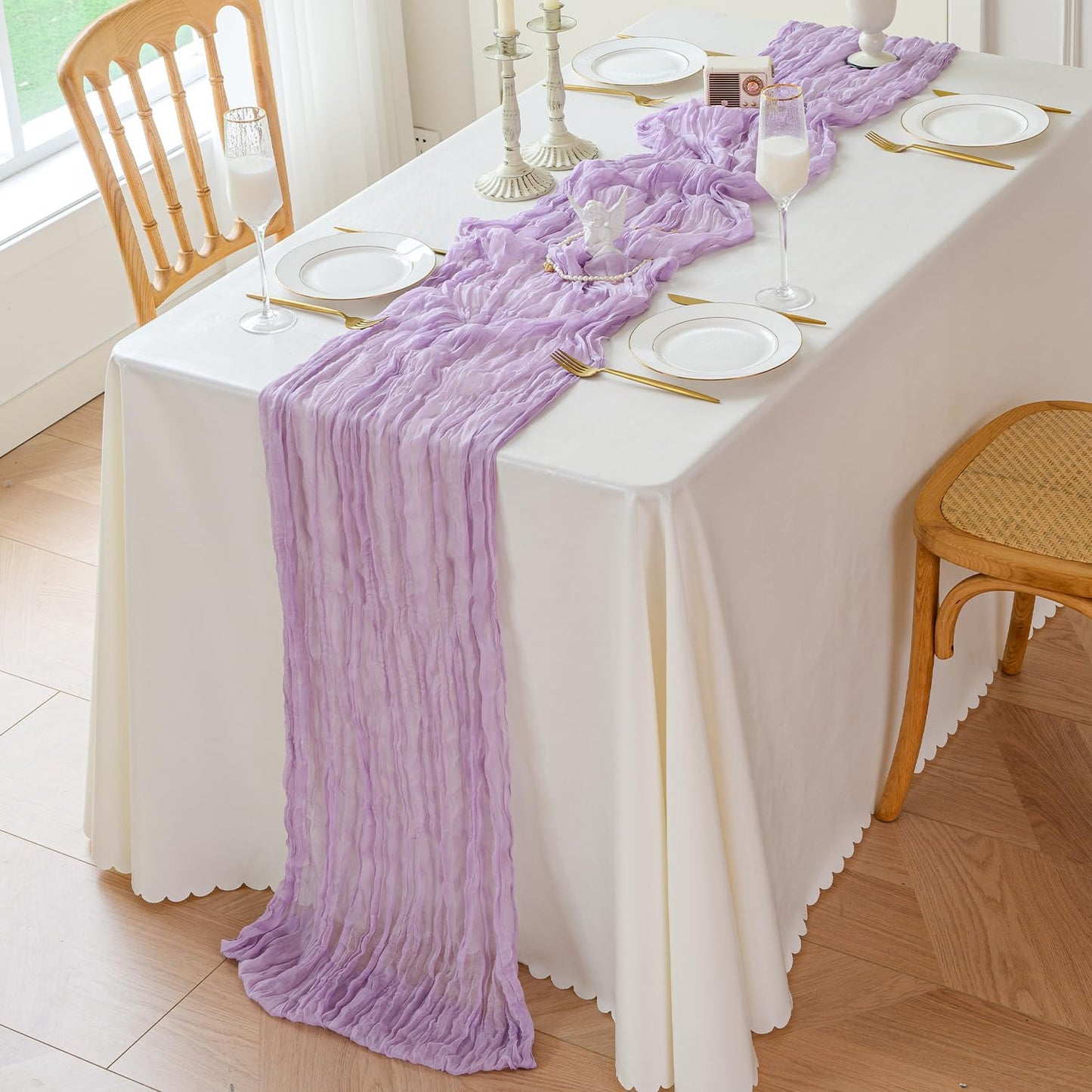 Sioloc 1 Pack Lilac Purple Lavender Cheesecloth Table Runner Fall Autumn Decor for Home 10ft Table Cloth for Tea Wedding Birthday Party Baby Bridal Shower Halloween Thanksgiving
