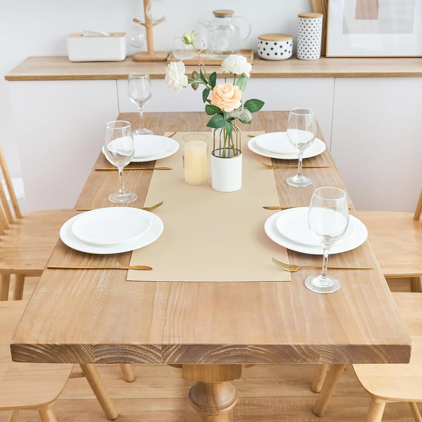 2 Pack Beige Small Short Table Runner 12 x 36 Inch Solid Color Runners Coffee Table Dresser for Daily Party Home Decoration