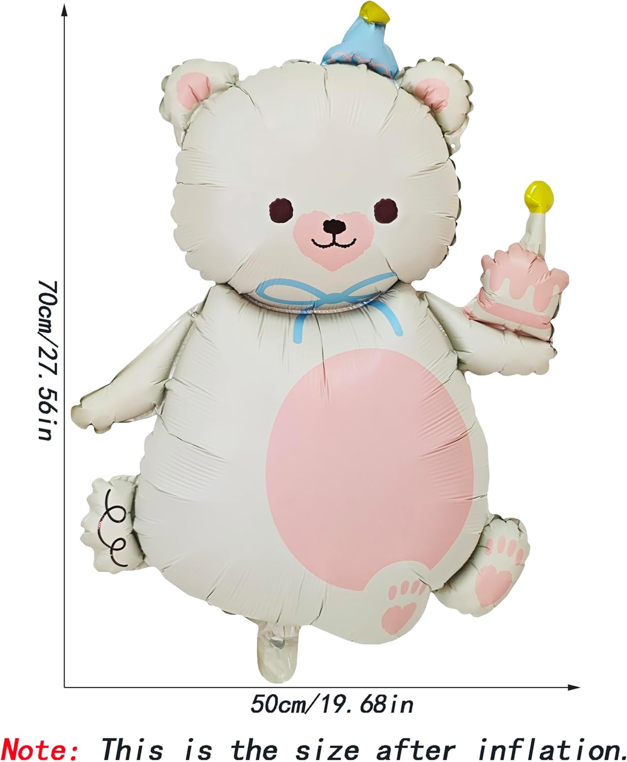 2PCS Matte bear Animal balloon With hat Big Brown bear balloon Holding birthday candle cake bear Foil Balloon for Kids Jungle Safari Zoo Farm Birthday Theme Party Baby Shower Decoration Cream white