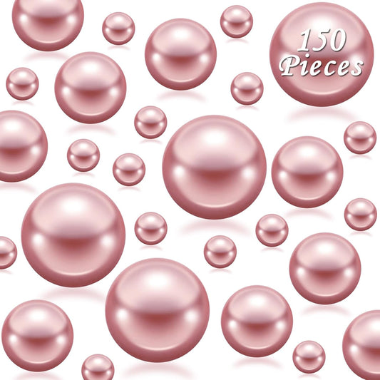 150Pcs Rose Gold Polished No Hole Faux Pearl Beads for Vase Filling Decorations, Plastic Pearls Vase Fillers, Table Scatters, Wedding Centerpiece, Home Decor, 8/14/20 mm