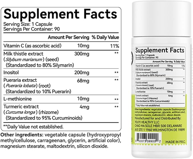 OxyEnergy Silymarin Milk Thistle 300mg Extract with Vitamin C, Inositol & Pueraria, Liver Detox & Repair Support, Antioxidant Support, 90 Vegetarian Capsules