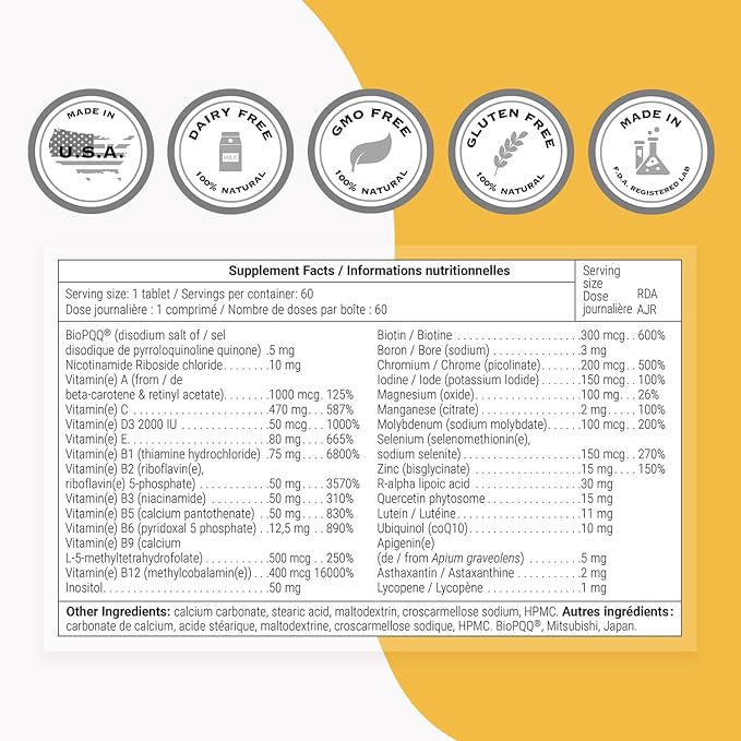 Supersmart Daily 1 Timed Release (Patented) - 30-in-1 Daily Multivitamin for Women & Men - with Vitamin A, B, C, D, E, Magnesium, Zinc, BioPQQ | Made in USA | Non-GMO & Gluten Free - 60 Tablets