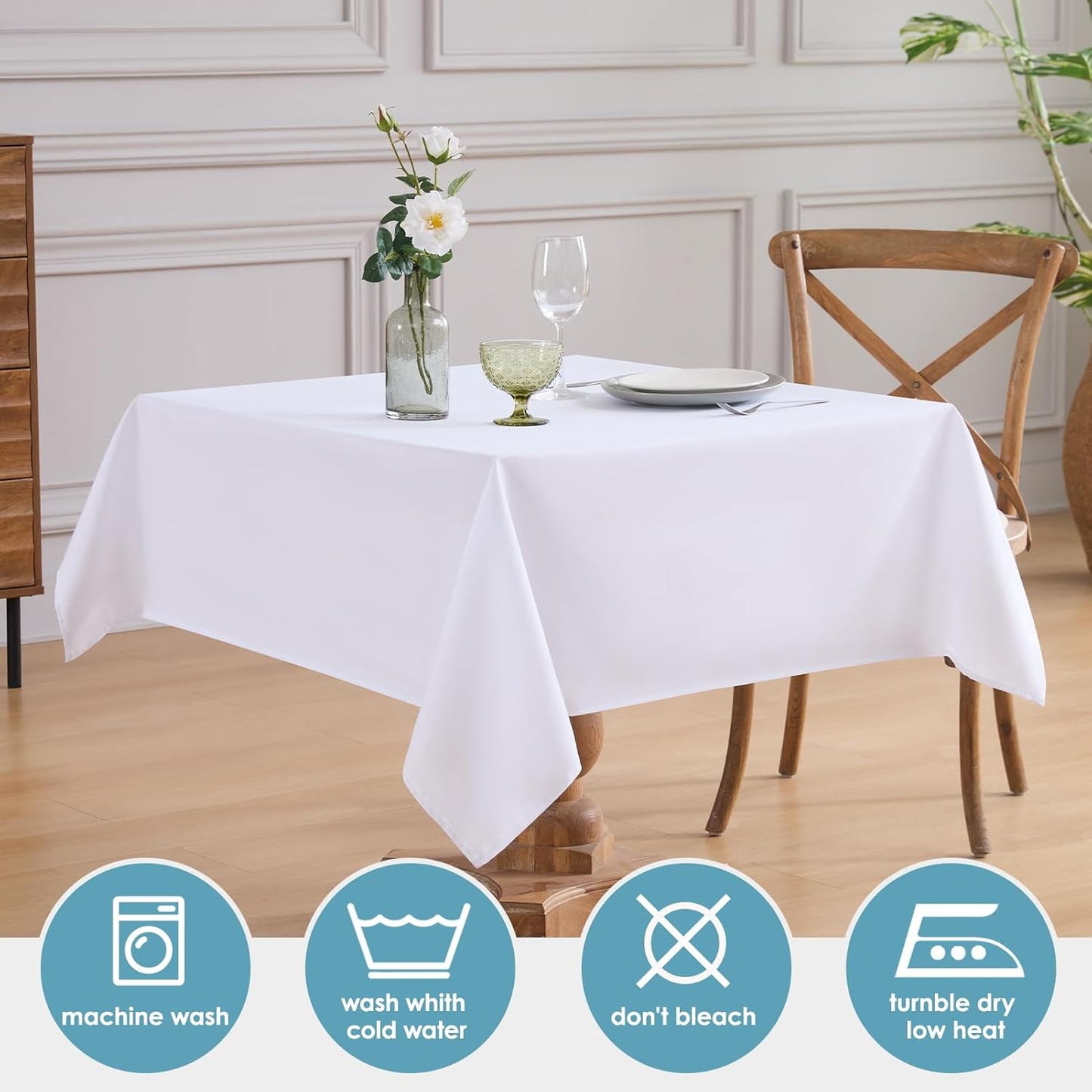 VidaFete Square Tablecloth 10 Pack52 x 52 Inch Tablecloths Stain Wrinkle Resistant Polyester Dining Table Cover for Kitchen Dinning Party Wedding Rectangular Tabletop Buffet Decoration(White)