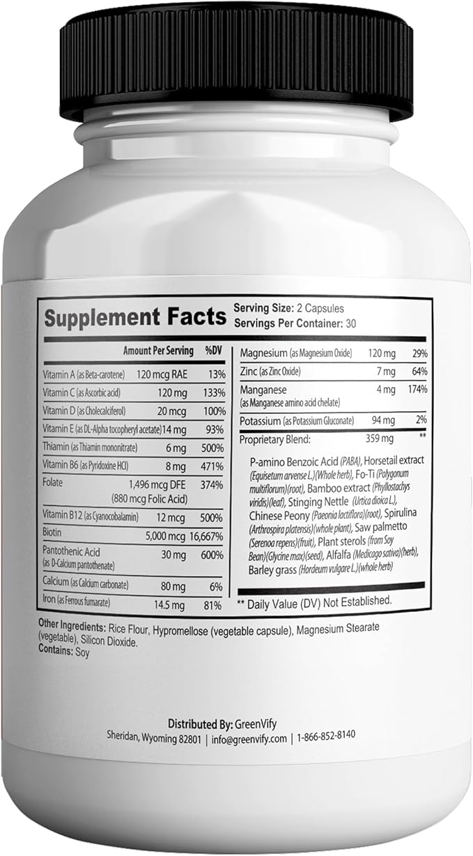 ReFirmanceMax Hair Growth Supplement, 60 Capsules, with Biotin 5000mcg, Vitamins B12, Calcium, Saw Palmetto, 30 Day Supply (5)