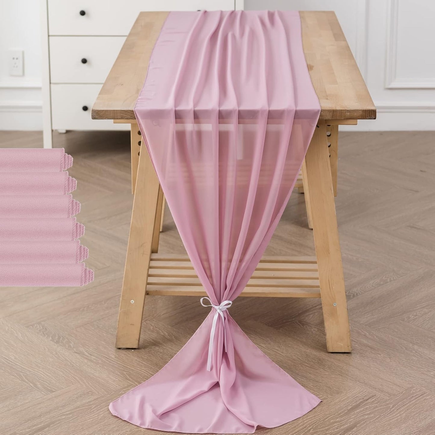 6Pack 9ft Chiffon Table Runner 14x108 Inch Sheer Romantic Table Runner for Wedding Birthday Party Bridal Shower Outdoor Decoration-Dusty Pink