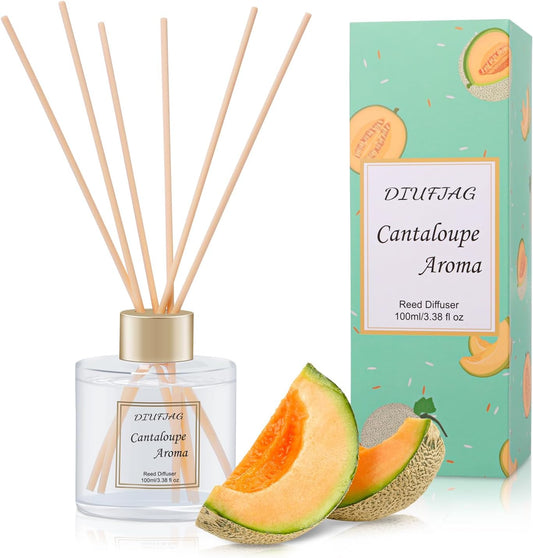 100ml Scent Diffuser with 6 Fiber Sticks, 3.5 oz Reed Diffuser Set Aromatherapy Fragrance Diffusers Air Fresheners for Home Bedroom Bathroom (Cantaloupe)