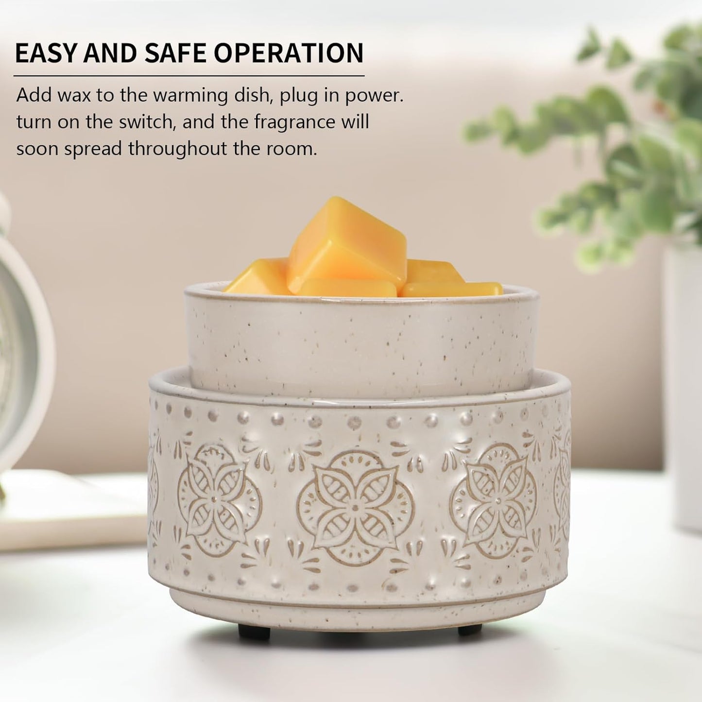 mocosa Ceramic Wax Warmer Wax Melt Warmer for Scented Wax 3-1 Electric Candle Warmer Home Fragrance Wax Burner as Gifts for Mom Grandma Women(Beige-Granular)