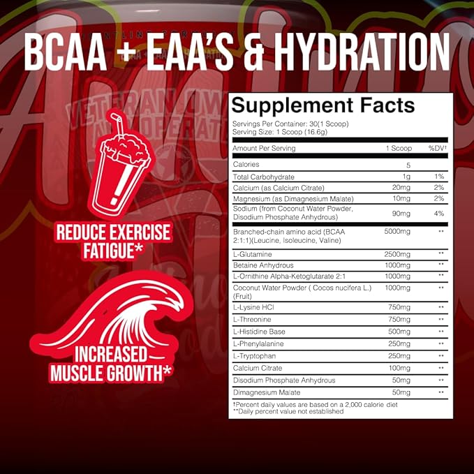 Amino Flood, BCAAs + Essential Amino Acids, Building Blocks of Muscle, Comprehensive Formula, Great Taste, Veteran Owned and Operated (30 Servings, Blue Cherry Slushie)