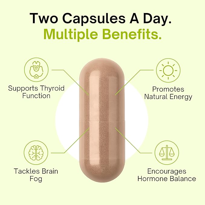 Thyroid Support Complex (60 Capsules) Thyroid Support for Women & Men, 0% Iodine, Boosts Mood & Energy, Fights Brain Fog & Stress, Includes B Vitamins, Non-GMO, Made in USA - cGMP Certified