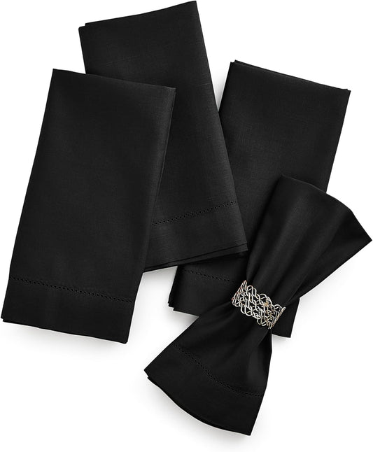 Cotton Linen Dinner Napkins Set of 4 – Hemstitch Black Cloth Dinner Napkins 20x20 Inch –Washable Fabric for Dining, Fall, Halloween, Thanksgiving, Summer, Wedding, Everyday Décor–Serena