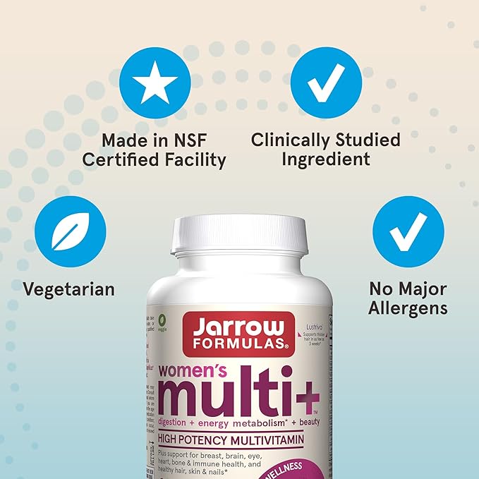 Jarrow Formulas Women's Multi+ Lustriva Hair Growth for Women, Vitamin A, D, Zinc & Lutein, 60 Tablets, 30 Day Supply